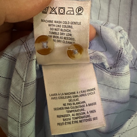 Anthropologie Maeve Benna Top - Blue Pin Stripe Peplum Button Down Shirt - Picture 7 of 10